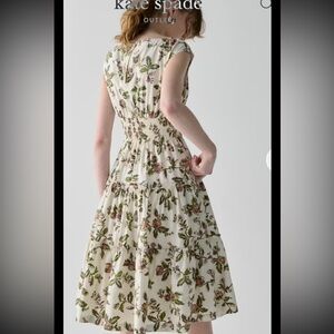 Kate Spade S Dress Pockets Beige Cocktail Meringue Floral Green Dress Cotton
